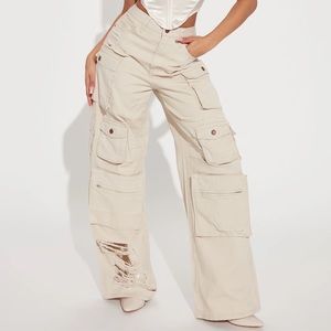 High Rise Distressed Cargo Jeans